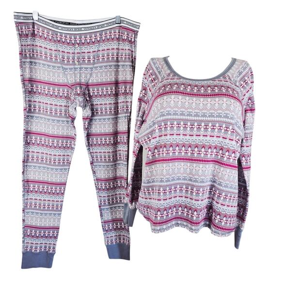 Victoria's Secret Warm Winter Gray Pink Thermal Pajama Top and Pants Set XL - Picture 1 of 5
